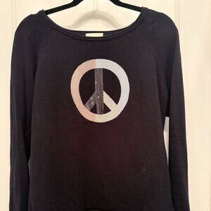 Black Cotten Sweater with Peace Sign in Medium by Lisa Todd